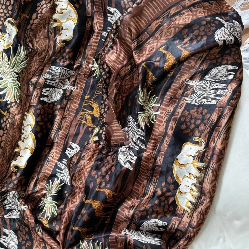 70s brown‎ animal print kaftan one size
